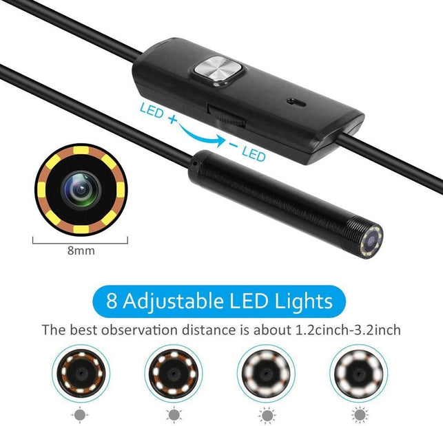 Wireless Endoscope, Wifi Borescope Inspection Camera 2.0 Megapixels HD Waterproof Snake Camera Pipe Drain with 8 Adjustable Led for Android & Ios Smartphone Iphone Samsung Tablet-16.4 Ft (5M) - The Gadget Collective