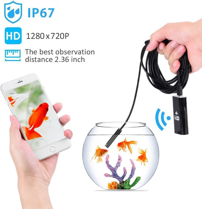 Wireless Endoscope, Wifi Borescope Inspection Camera 2.0 Megapixels HD Waterproof Snake Camera Pipe Drain with 8 Adjustable Led for Android & Ios Smartphone Iphone Samsung Tablet-16.4 Ft (5M) - The Gadget Collective