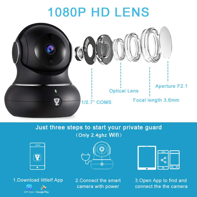 Wireless Indoor Home Security Camera - 1080P Littlelf IP Pet Camera WiFi Surveillance Baby Monitor with 2-Way Audio, 3D Panorama, Cloud Service, Remot - The Gadget Collective