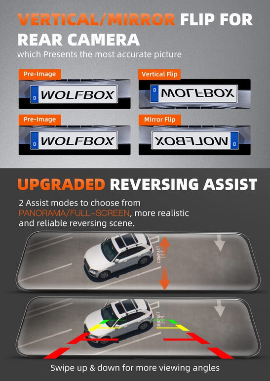 WOLFBOX Rear View Mirror Camera:Mirror Dash Cam Front and Rear 4K+2.5K for Car with 12" Full Touch Screen, Waterproof Backup WDR Camera, Night Vision, G-Sensor, Parking Assist,Free 32GB Card & GPS - The Gadget Collective