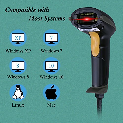 WoneNice USB Laser Barcode Scanner Wired Handheld Bar Code Scanner Reader Black - The Gadget Collective