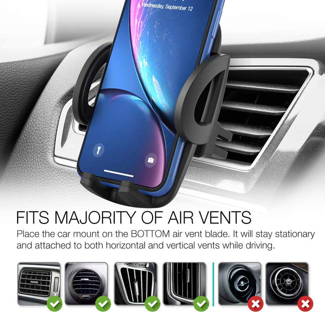 XDesign Air Vent Car Mount Premium Universal Phone Holder Cradle Compatible with iPhone 11 Pro iPhone XR XS Max 8 Plus 7 6s 6 Galaxy S10 E S9 S8 Plus - The Gadget Collective