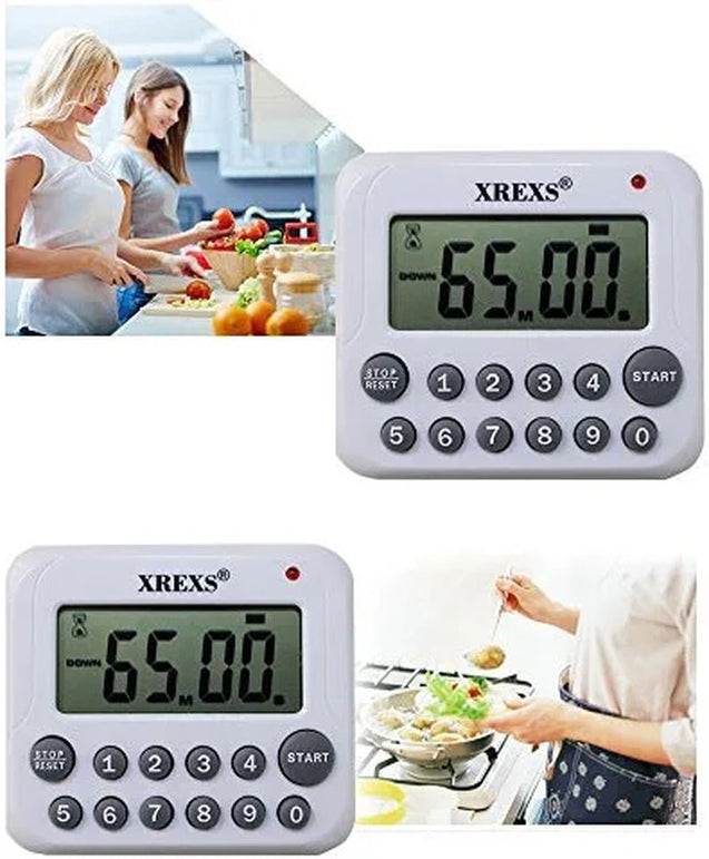 XREXS Digital Kitchen Timer Magnetic Countdown up Cooking Timer Clock with Magnet Back and Clip, Loud Alarm, Large Display Minutes and Seconds Directly Input-White (2 Battery Included) (DC-12) - The Gadget Collective