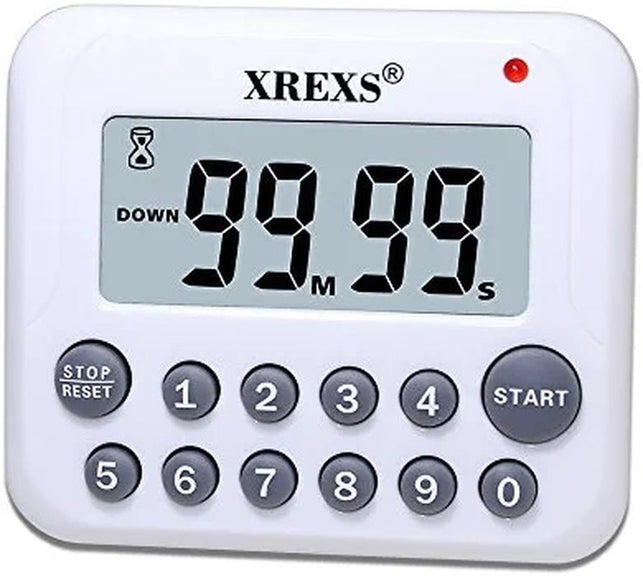 XREXS Digital Kitchen Timer Magnetic Countdown up Cooking Timer Clock with Magnet Back and Clip, Loud Alarm, Large Display Minutes and Seconds Directly Input-White (2 Battery Included) (DC-12) - The Gadget Collective