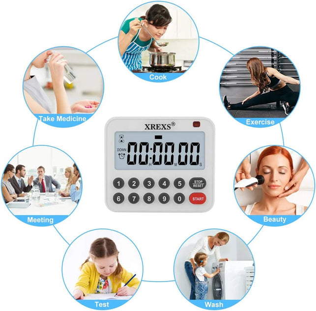 XREXS Digital Kitchen Timer Magnetic Countdown up Cooking Timer Loud Alarm and Mute Optional, Magnet and Stand, Large Display Classroom Timer for Teachers (2 Batteries Included) Upgraded Version - The Gadget Collective