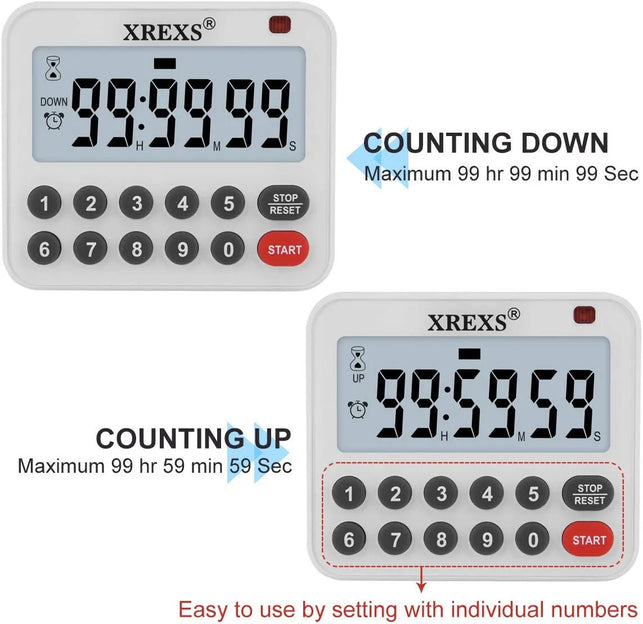 XREXS Digital Kitchen Timer Magnetic Countdown up Cooking Timer Loud Alarm and Mute Optional, Magnet and Stand, Large Display Classroom Timer for Teachers (2 Batteries Included) Upgraded Version - The Gadget Collective