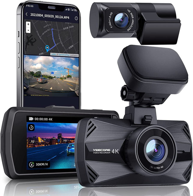 Yeecore 4K Dual Dash Cam 5G Wifi GPS, Real 4K+HDR 1080P Dash Cam Front and Rear, 3" LCD Super Night Vision, Parking Mode, Dash Camera for Cars with App, G-Sensor, Accident Record, Support 512GB Max - The Gadget Collective