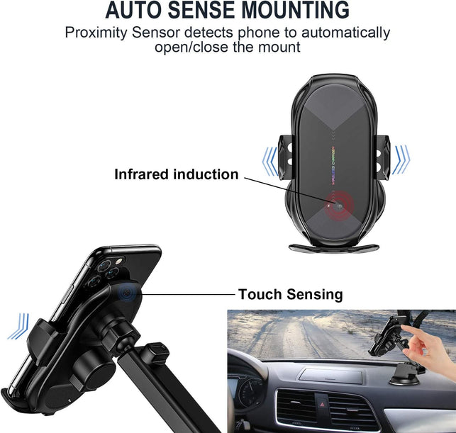 YITUMU Wireless Car Charger Mount,15W Qi Fast Charging Auto-Clamping Car Phone Holder, Air Vent Windshield Dashboard Car Phone Mount for Iphone 13/12/11/X/8,Samsung S20/S10/Note20/Note10 - The Gadget Collective