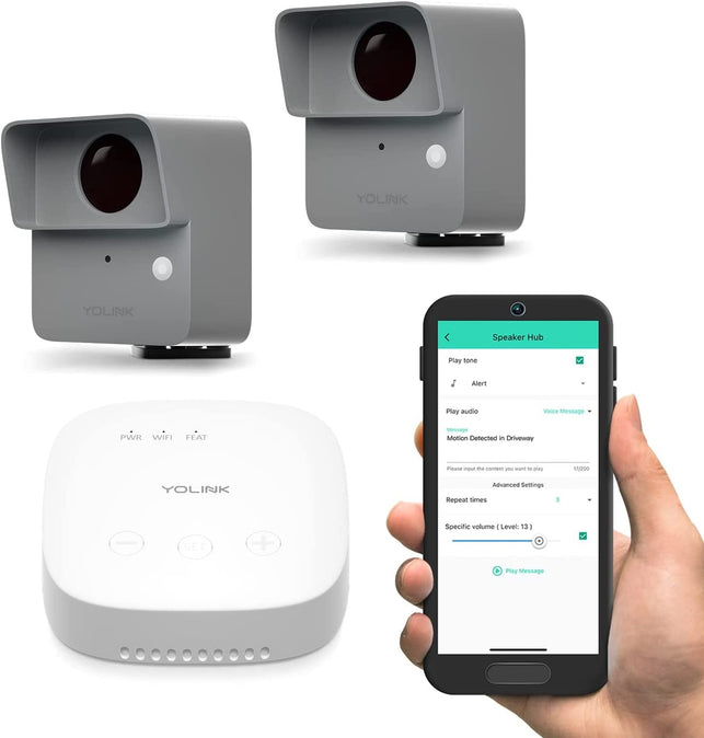 Yolink Lora Smart Outdoor Motion Sensor Starter Kit, Driveway Alert, Property Invasion/Tresspassing Detector, Email/Sms/Push Alerts, Alexa, IFTTT, Home Assistant: Includes (2) Sensors, (1) Speakerhub - The Gadget Collective