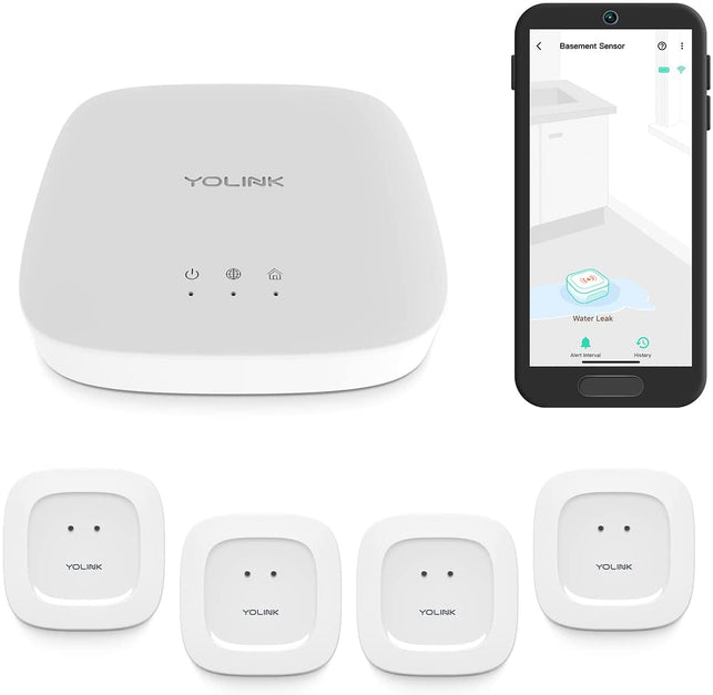 YOLINK Smart Home Starter Kit: Hub & 4-Pack Water Leak Sensor 1, Lora up to 1/4 Mile Open-Air Range, Sms/Text, Email & Push Notifications, W/Alexa, IFTTT, Home Assistant - The Gadget Collective