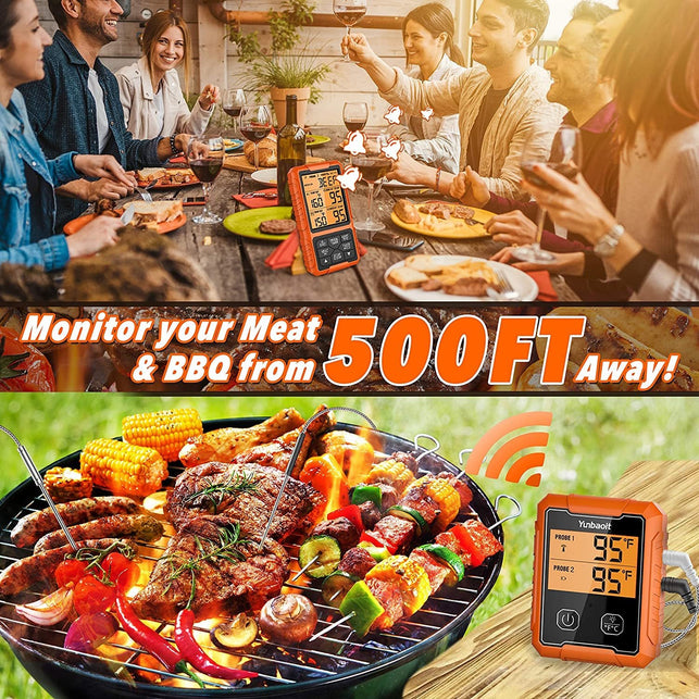 Yunbaoit Wireless Meat Thermometer, Yunbaoit Digital Remote Food Cooking Meat Thermometer for BBQ Grill Smoker Oven Kitchen,500 FT Range&Dual Probes - The Gadget Collective