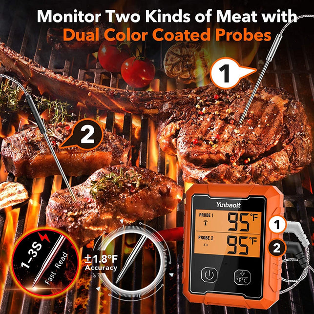 Yunbaoit Wireless Meat Thermometer, Yunbaoit Digital Remote Food Cooking Meat Thermometer for BBQ Grill Smoker Oven Kitchen,500 FT Range&Dual Probes - The Gadget Collective