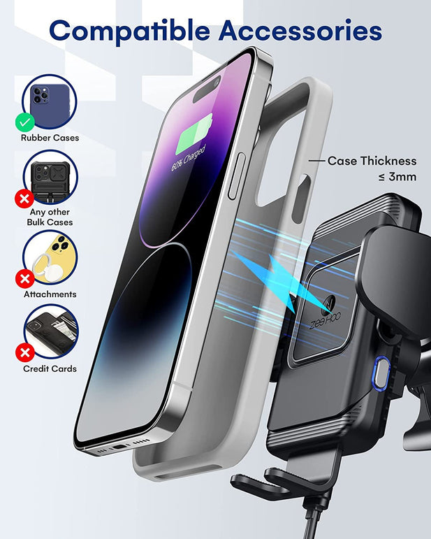 Zeehoo Wireless Car Charger,Qi Fast Charging Auto-Clamping Car Mount,Windshield Dash Air Vent Phone Holder for Iphone 14 13 12 Mini 11 Pro Max XS XR 8,Samsung S22 S21 S20 Note 20 10 9 8 Z Flip 3,Etc - The Gadget Collective