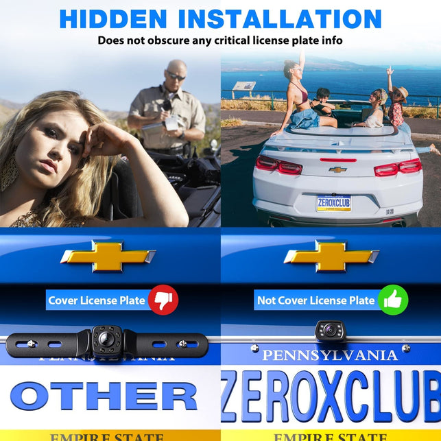 ZEROXCLUB HD Car Backup Camera 6 Auto LED Lights Night Vision, IP69 Waterproof Wired License Plate Rear View Camera 149° Wide View Reversing Camera for Car Pickup Truck SUV-B2 - The Gadget Collective