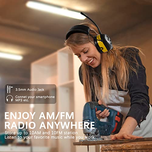 ZOHAN EM042 AM FM Radio Headphone with Digital Display Ear Protection Noise Reduction Safety Ear Muffs Ultra Comfortable Hearing Protector for Lawn