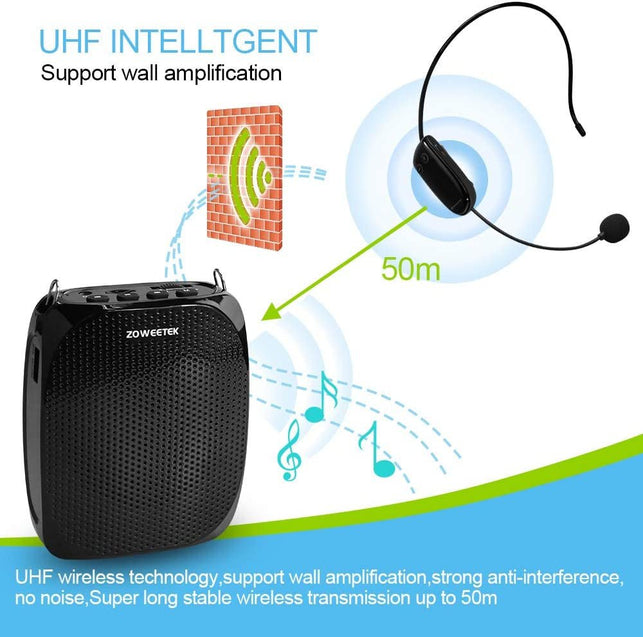 ZOWEETEK Voice Amplifier with UHF Wireless Microphone Headset, 10W 1800Mah Portable Rechargeable PA System Speaker for Multiple Locations Such as Classroom, Meetings, Promotions and Outdoors - The Gadget Collective